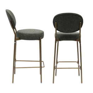 HomeRoots Set of Two Luxurious Black Velvet Bar Height Chairs with Gold Metal Base for Modern Spaces 719633