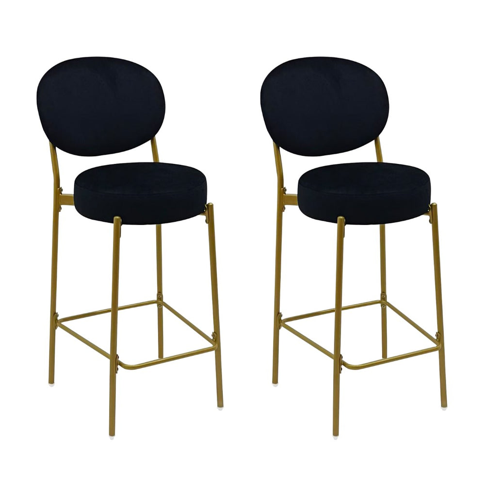 HomeRoots Set of Two Stylish Gray Velvet Bar Stools with Gold Metal Base – Chic Low-Back Design for Comfort 719634