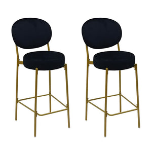 HomeRoots Set of Two Stylish Gray Velvet Bar Stools with Gold Metal Base – Chic Low-Back Design for Comfort 719634