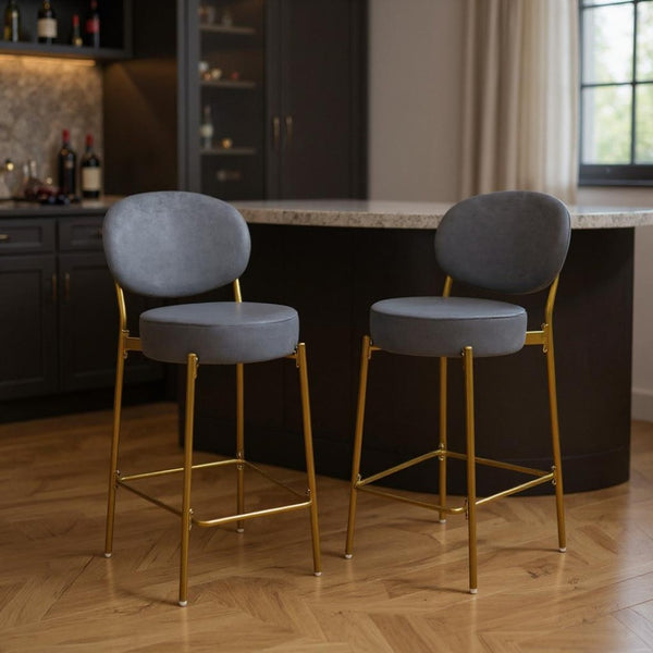 HomeRoots Set of Four Armless Gray and Black Metal Dining Chairs with Ergonomic Back for Modern Comfort 719643