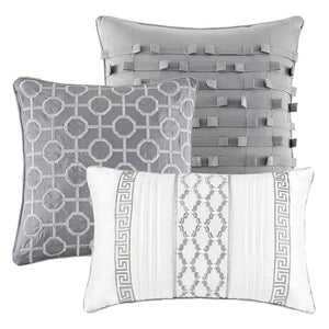 English Elm 7 Piece Comforter Set Grey Queen - Elegant Jacquard Design With Decorative Pillows For Stylish Comfort B03596855