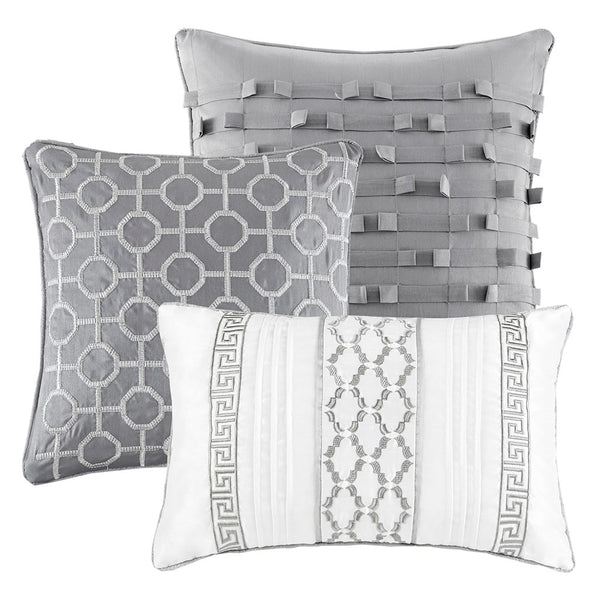 English Elm 7 Piece Comforter Set Grey Queen - Elegant Jacquard Design With Decorative Pillows For Stylish Comfort B03596855
