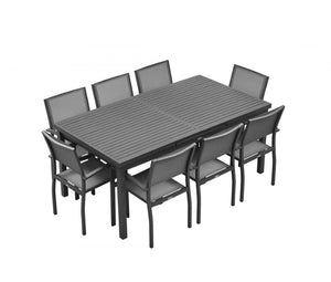 HomeRoots Nine Piece Metal Dining Set with Eight Chairs for Modern Industrial Kitchen Entertaining Black 719642