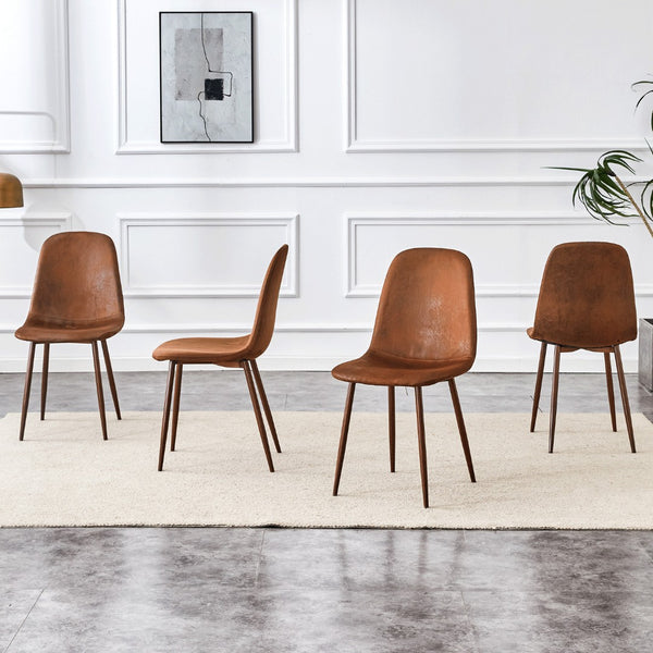 HomeRoots Set of Four Modern Rustic Armless Dining Chairs in Black & White Faux Leather with Metal Legs 719645