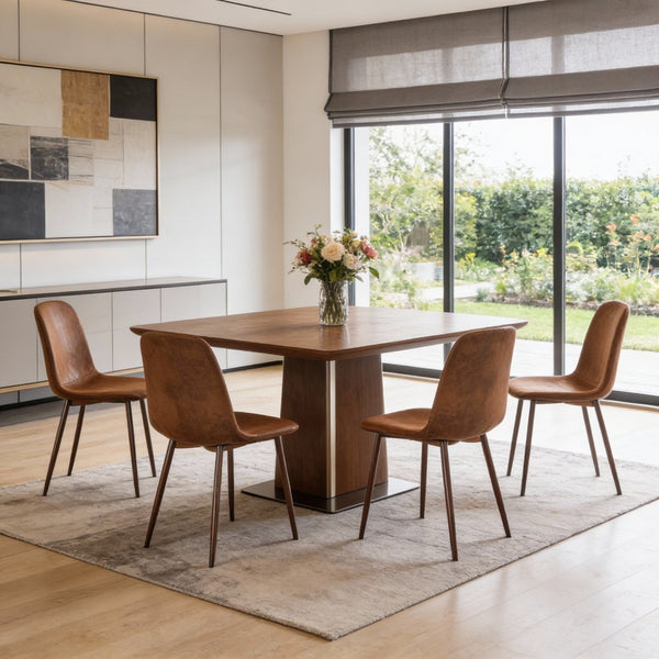HomeRoots Set of Four Modern Rustic Armless Dining Chairs in Black & White Faux Leather with Metal Legs 719645