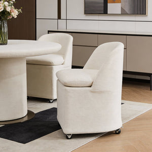 HomeRoots Set of Two Stylish Blue Chenille Wing Back Dining Chairs with Rolling Wheels for Versatile Use 719647