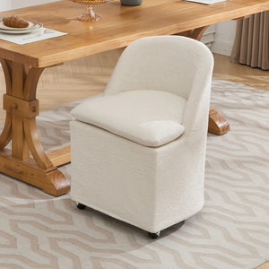 HomeRoots Set of Two Stylish Blue Chenille Wing Back Dining Chairs with Rolling Wheels for Versatile Use 719647