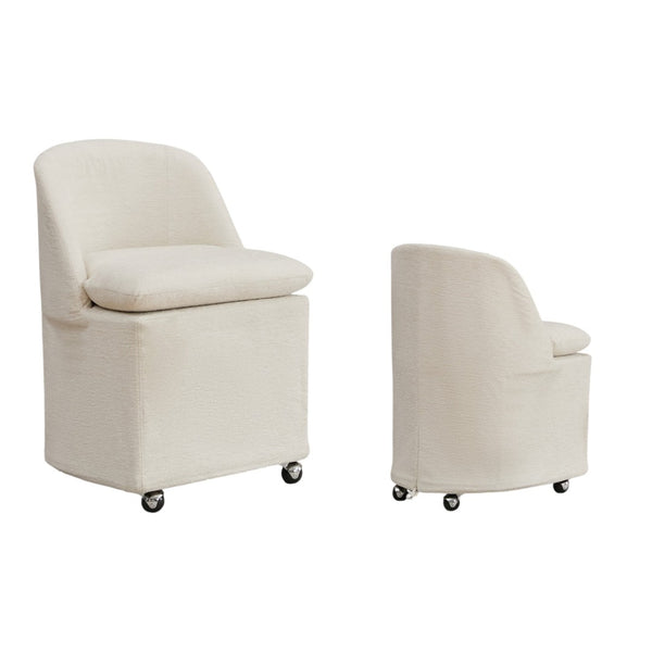 HomeRoots Set of Two Stylish Blue Chenille Wing Back Dining Chairs with Rolling Wheels for Versatile Use 719647