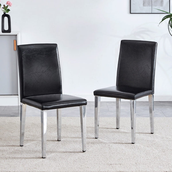 HomeRoots Set of Four Black Faux Leather & Silver Metal Dining Chairs - Stylish, Modern, & Easy to Clean! 719651