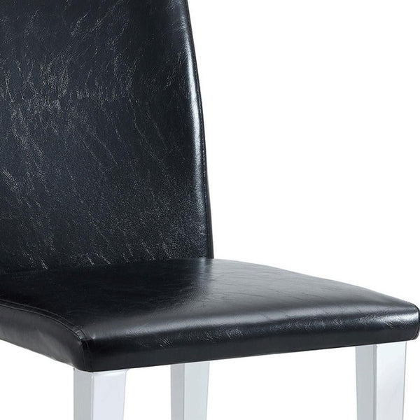 HomeRoots Set of Four Black Faux Leather & Silver Metal Dining Chairs - Stylish, Modern, & Easy to Clean! 719651