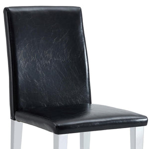 HomeRoots Set of Four Black Faux Leather & Silver Metal Dining Chairs - Stylish, Modern, & Easy to Clean! 719651