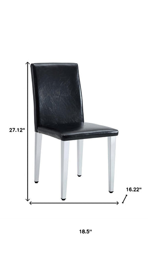 HomeRoots Set of Four Black Faux Leather & Silver Metal Dining Chairs - Stylish, Modern, & Easy to Clean! 719651