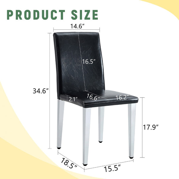 HomeRoots Set of Four Black Faux Leather & Silver Metal Dining Chairs - Stylish, Modern, & Easy to Clean! 719651