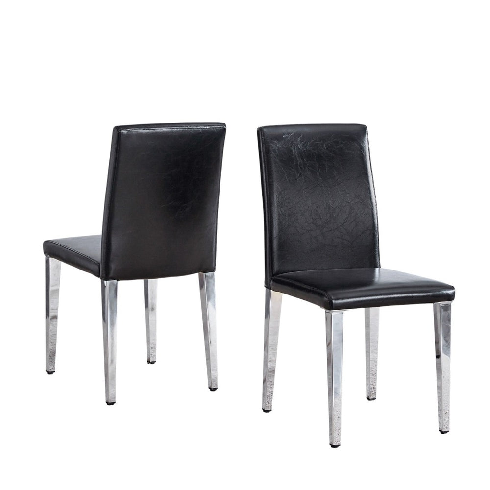 HomeRoots Set of Four Black Faux Leather & Silver Metal Dining Chairs - Stylish, Modern, & Easy to Clean! 719651
