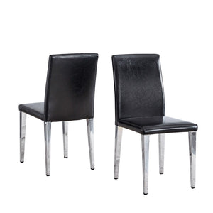 HomeRoots Set of Four Black Faux Leather & Silver Metal Dining Chairs - Stylish, Modern, & Easy to Clean! 719651
