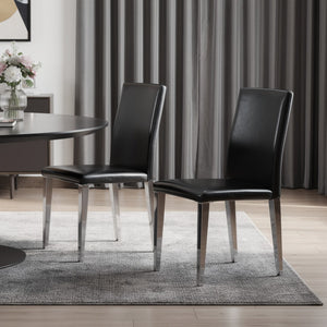HomeRoots Set of Four Black Faux Leather & Silver Metal Dining Chairs - Stylish, Modern, & Easy to Clean! 719651