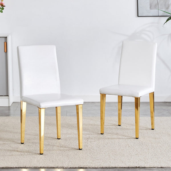 HomeRoots Set of Four White and Gold Faux Leather Dining Chairs – Stylish, Comfortable, and Versatile Seating 719653