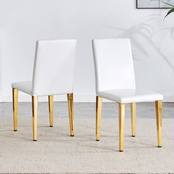 HomeRoots Set of Four White and Gold Faux Leather Dining Chairs – Stylish, Comfortable, and Versatile Seating 719653