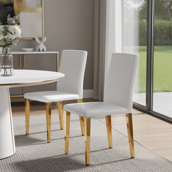 HomeRoots Set of Four White and Gold Faux Leather Dining Chairs – Stylish, Comfortable, and Versatile Seating 719653