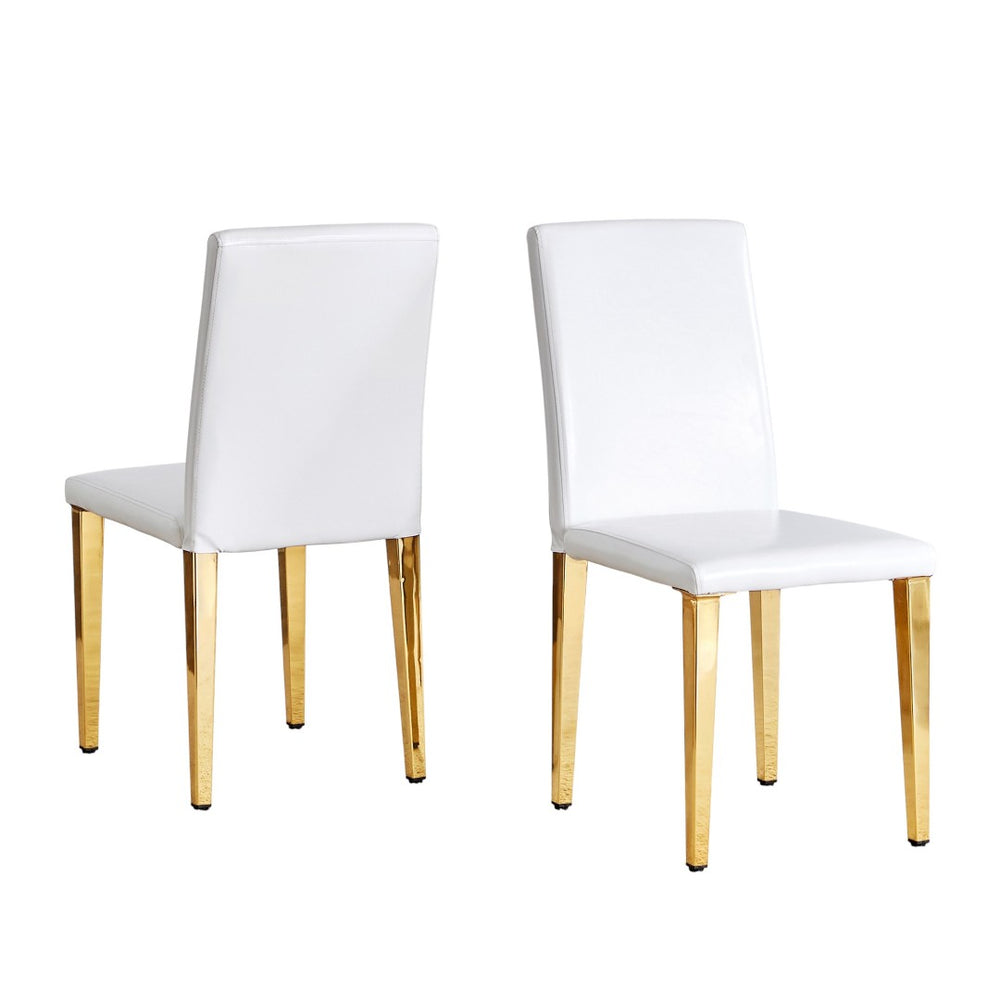 HomeRoots Set of Four White and Gold Faux Leather Dining Chairs – Stylish, Comfortable, and Versatile Seating 719653