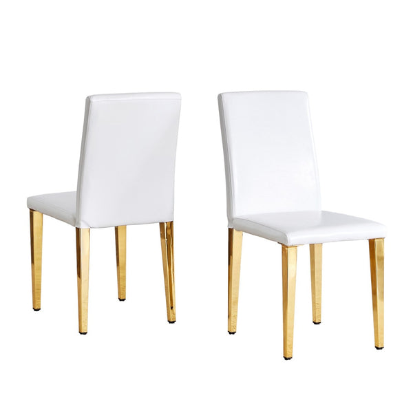 HomeRoots Set of Four White and Gold Faux Leather Dining Chairs – Stylish, Comfortable, and Versatile Seating 719653