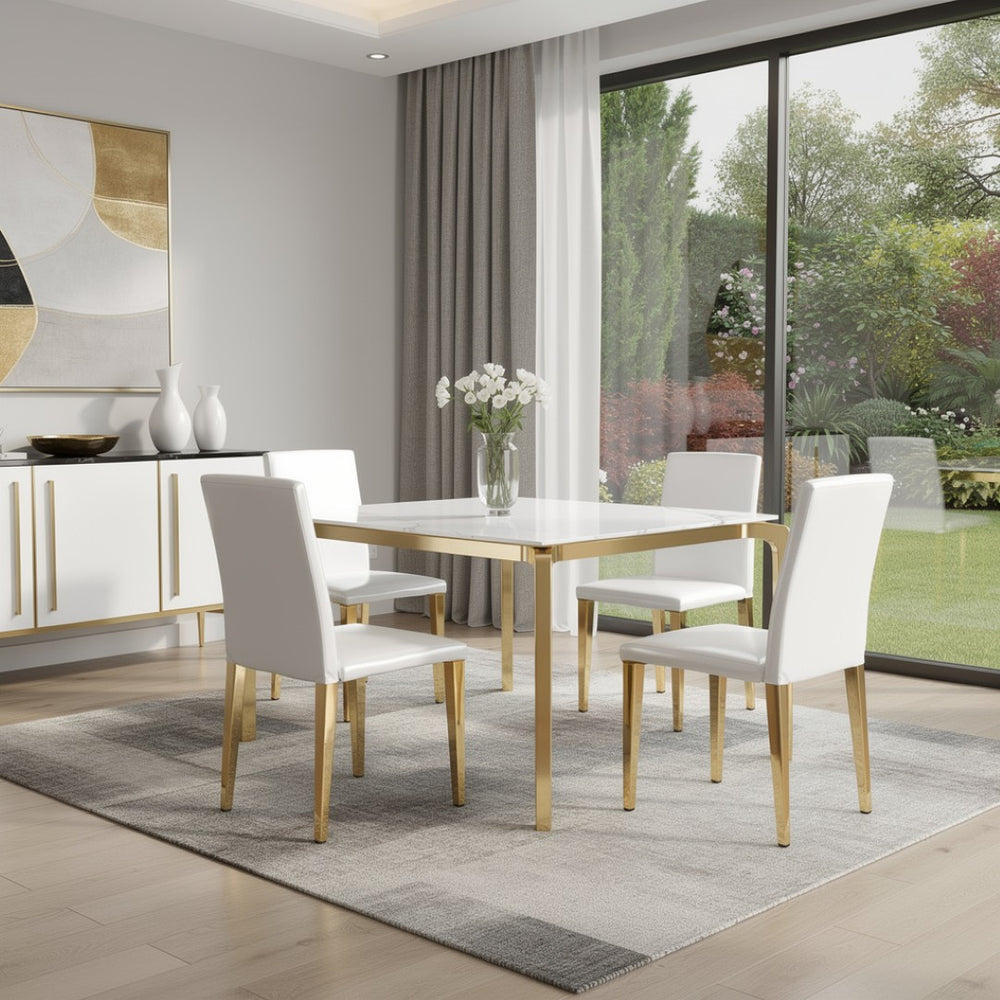 HomeRoots Set of Four Black & Gold Faux Leather Dining Chairs - Modern, Stylish, and Comfortably Versatile 719654