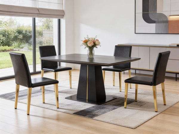HomeRoots Set of Four Elegant Black and Silver Faux Leather Dining Chairs for Modern Home & Office Décor 719655