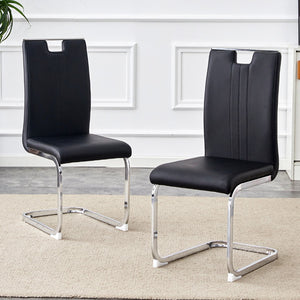 HomeRoots Set of Four Modern Black & Silver Faux Leather Side Chairs for Dining, Home Office & Accent Use 719656