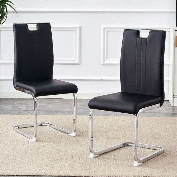 HomeRoots Set of Four Modern Black & Silver Faux Leather Side Chairs for Dining, Home Office & Accent Use 719656