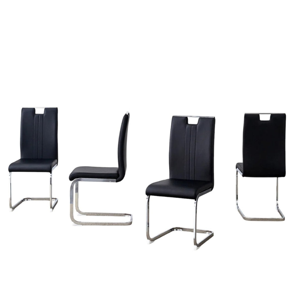 HomeRoots Set of Four Modern Black & Silver Faux Leather Side Chairs for Dining, Home Office & Accent Use 719656