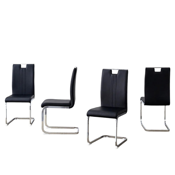 HomeRoots Set of Four Modern Black & Silver Faux Leather Side Chairs for Dining, Home Office & Accent Use 719656