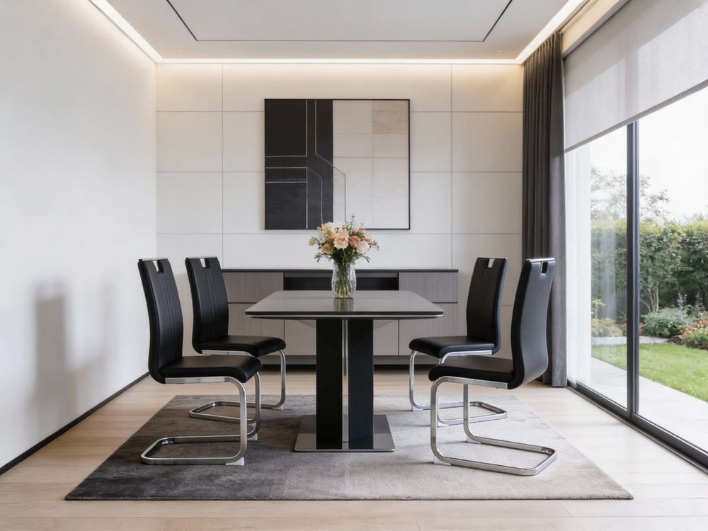 HomeRoots Set of Four Modern Black & Silver Faux Leather Side Chairs for Dining, Home Office & Accent Use 719656