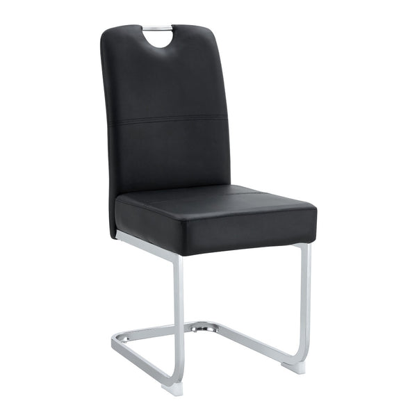 HomeRoots Set of Four Stylish White and Silver Faux Leather Dining Chairs with Geometric Metal Legs 719657