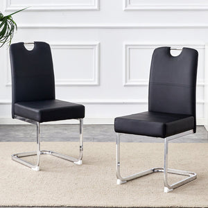 HomeRoots Set of Four Stylish White and Silver Faux Leather Dining Chairs with Geometric Metal Legs 719657