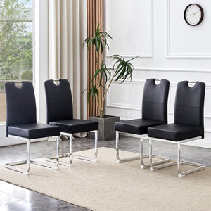 HomeRoots Set of Four Stylish White and Silver Faux Leather Dining Chairs with Geometric Metal Legs 719657