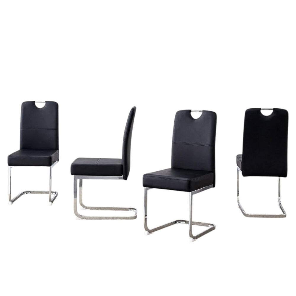 HomeRoots Set of Four Stylish White and Silver Faux Leather Dining Chairs with Geometric Metal Legs 719657
