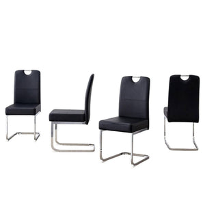 HomeRoots Set of Four Stylish White and Silver Faux Leather Dining Chairs with Geometric Metal Legs 719657