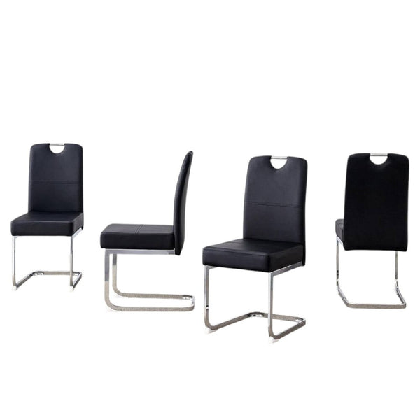 HomeRoots Set of Four Stylish White and Silver Faux Leather Dining Chairs with Geometric Metal Legs 719657