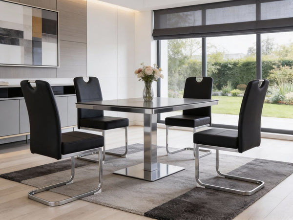 HomeRoots Set of Four Stylish White and Silver Faux Leather Dining Chairs with Geometric Metal Legs 719657