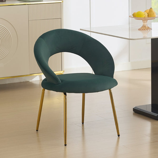 HomeRoots Pink Velvet and Gold Metal Curved Back Dining Chair - Chic Accent for Modern Spaces, Durable Design 719660