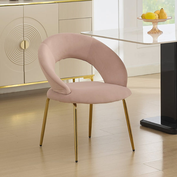 HomeRoots White Boucle Side Chair with Gold Legs - Modern Curved Back Design for Dining and Accent Spaces 719661