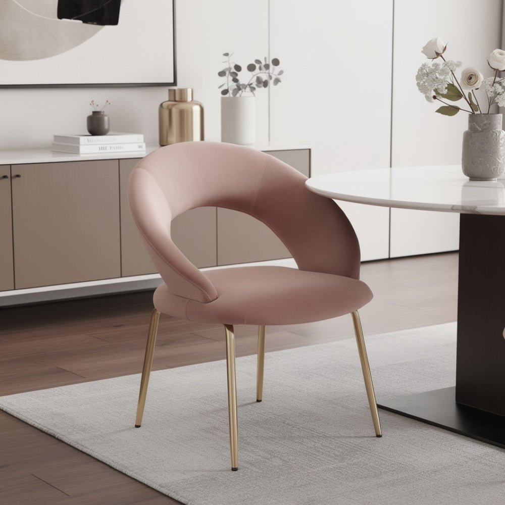 HomeRoots White Boucle Side Chair with Gold Legs - Modern Curved Back Design for Dining and Accent Spaces 719661