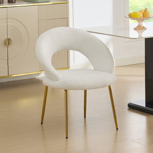 HomeRoots Green Boucle and Gold Curved Back Dining Chair - Stylish, Versatile Accent for Modern Spaces! 719662