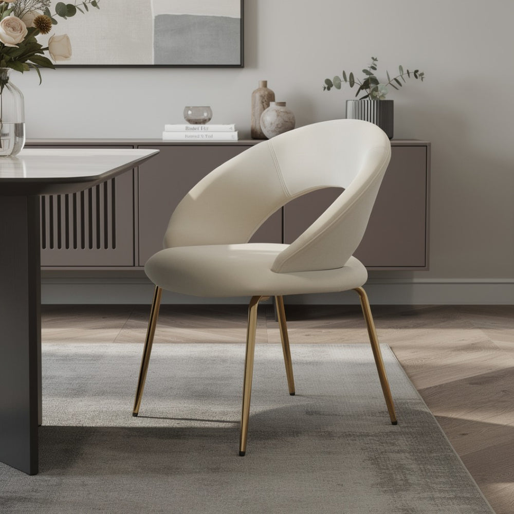 HomeRoots Green Boucle and Gold Curved Back Dining Chair - Stylish, Versatile Accent for Modern Spaces! 719662