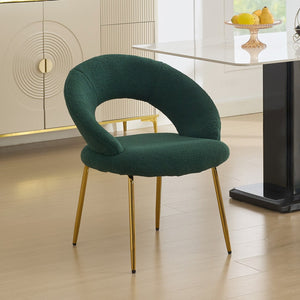 HomeRoots Pink Boucle Dining Chair - Elegant Curved Back Design in Gold Metal Frame for Modern Spaces, 400lbs Capacity 719663
