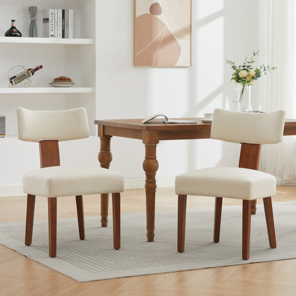 HomeRoots Set of Two Modern Gray and Brown Linen Accent Chairs with Solid Wood for Versatile Dining Style 719665