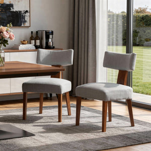 HomeRoots Set of Two Modern Gray Linen Side Chairs with Solid Brown Wood Legs for Stylish Dining Spaces 719666