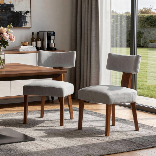 HomeRoots Set of Two Modern Gray Linen Side Chairs with Solid Brown Wood Legs for Stylish Dining Spaces 719666
