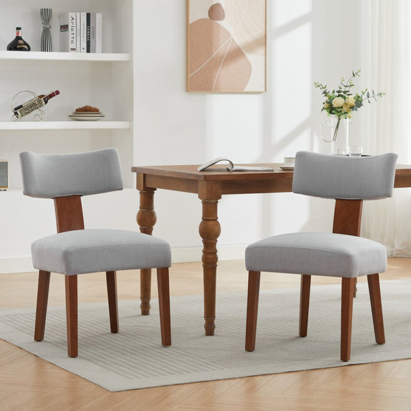 HomeRoots Set of Two Modern Gray Linen Side Chairs with Solid Brown Wood Legs for Stylish Dining Spaces 719666