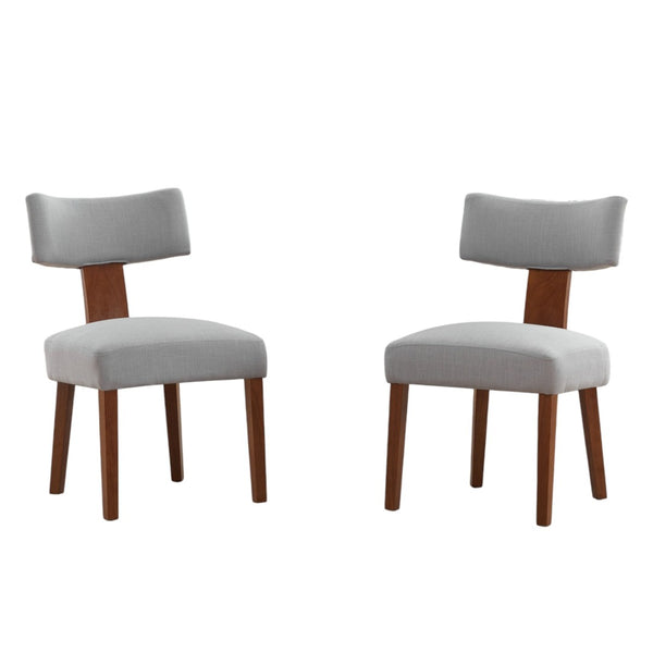 HomeRoots Set of Two Modern Gray Linen Side Chairs with Solid Brown Wood Legs for Stylish Dining Spaces 719666
